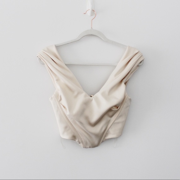 House of CB Silva Ivory Satin Draped Shoulder Corset Top - Picture 12 of 16